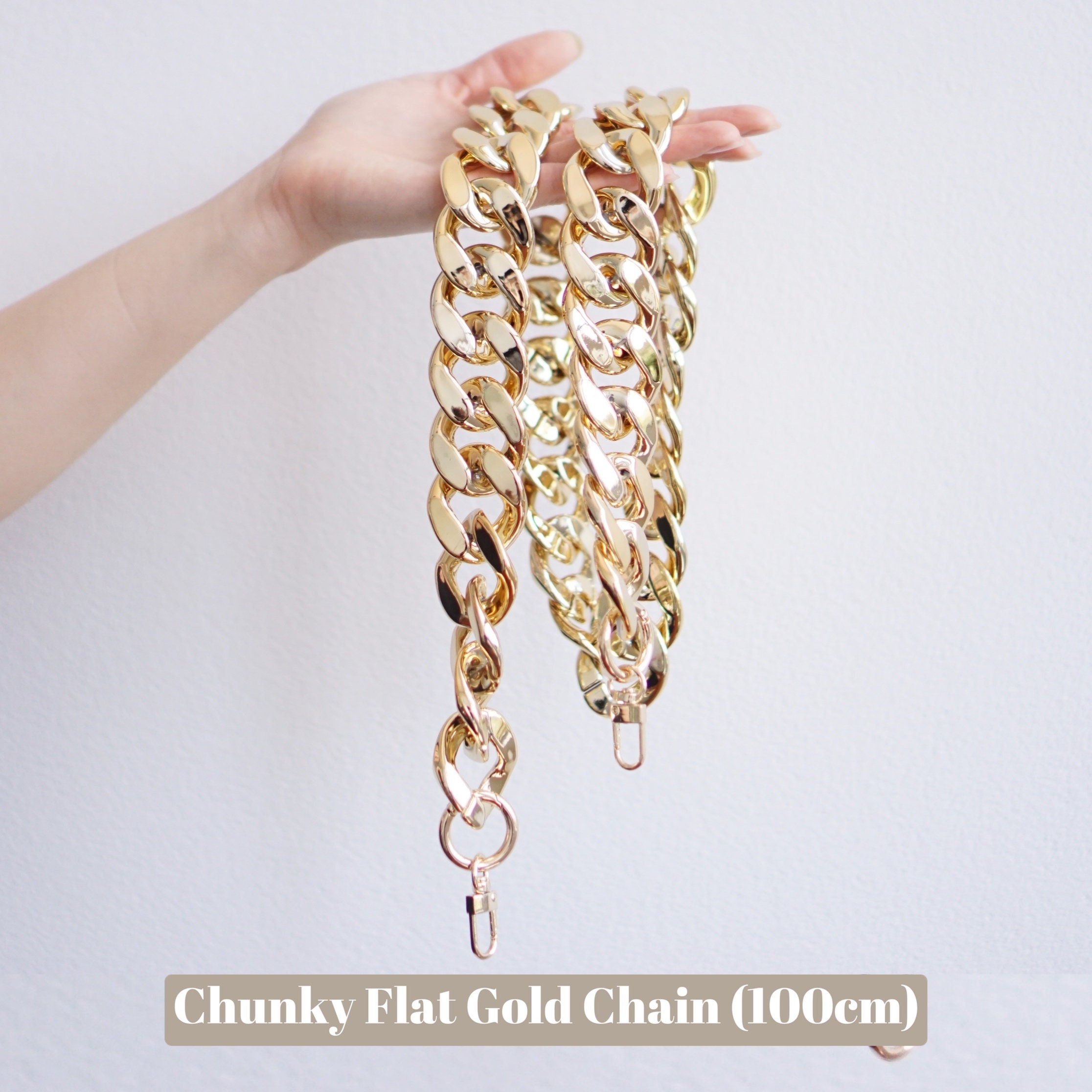 Chunky Flat Gold Chain Handle Decorative Strap for Toiletry 