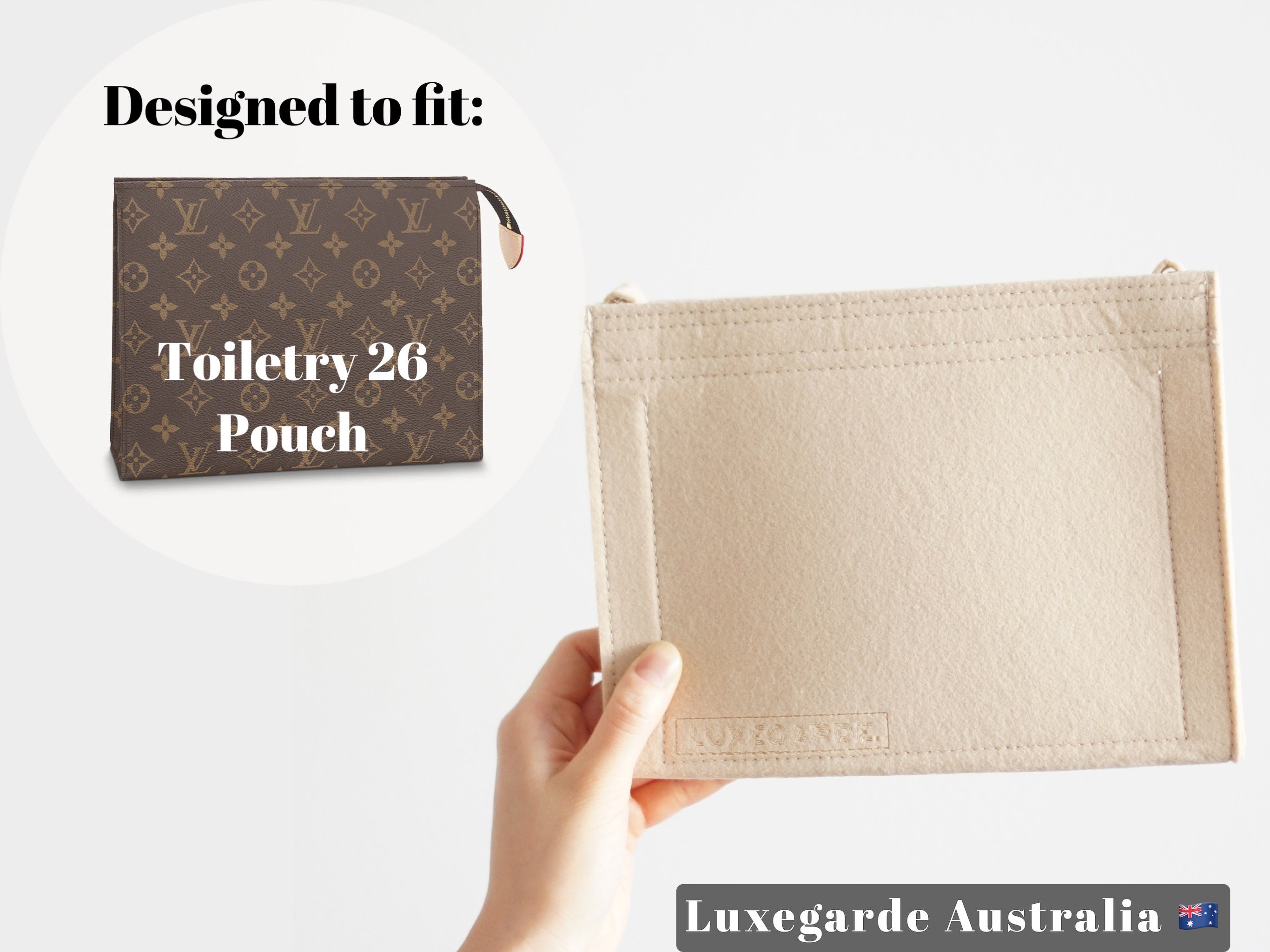 Felt Insert Organizer Bag In Bag Compatible with Purse LV Toiletry Pouch 19  (LV Pouch 19 Khaki)