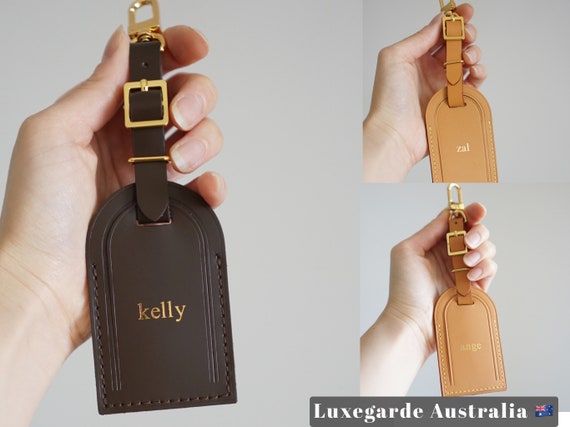 Luxury Vachetta Leather Luggage Tag with Clip | Personalised Luggage Tag |  Monogrammed Luggage Tag | Heat Stamped [BAG NOT INCLUDED]