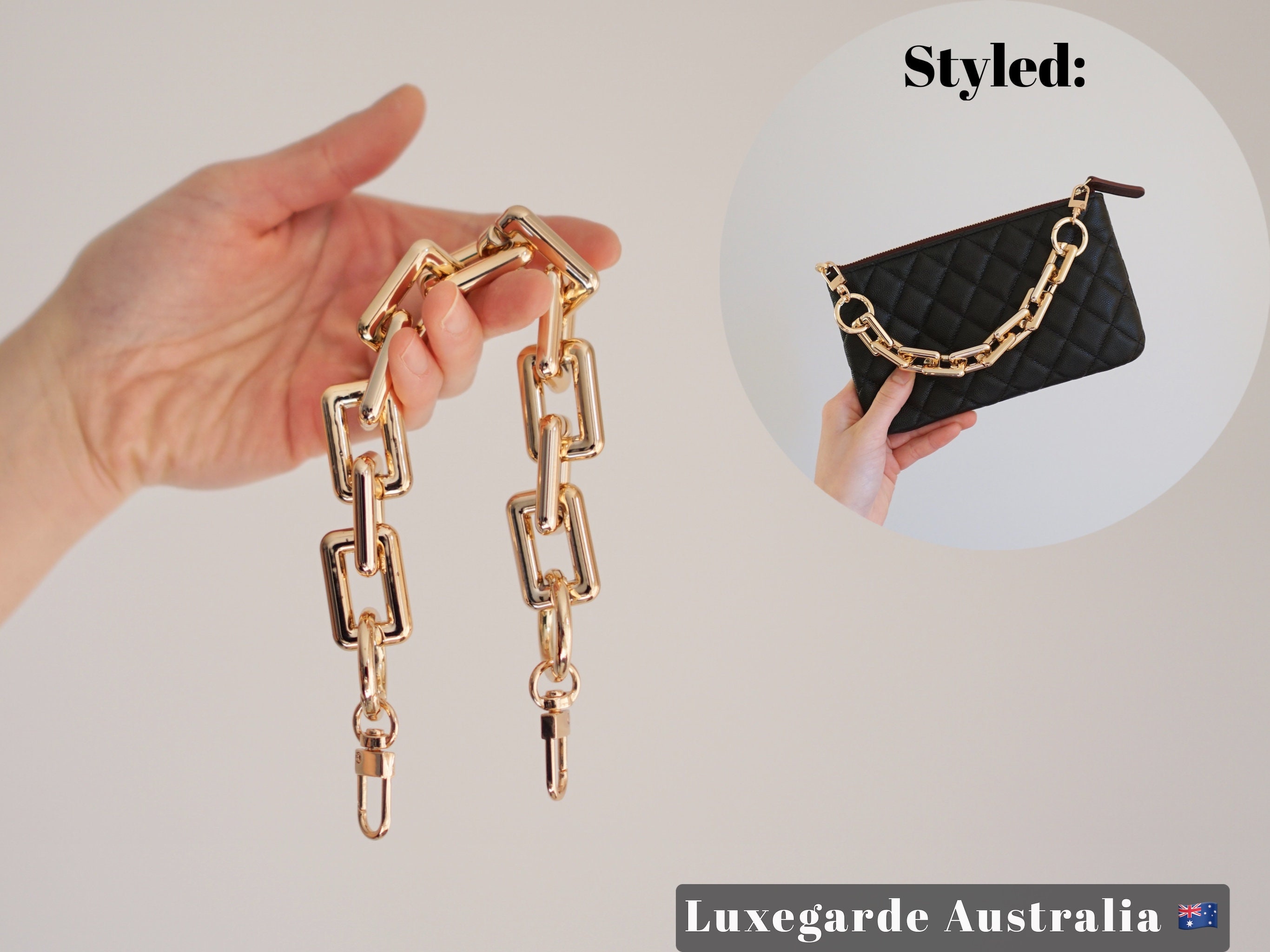 Chunky Gold Chain Top Handle Decorative Strap for Toiletry 