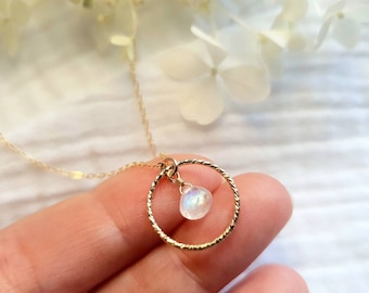 Collar de piedra lunar natural chapado en oro de 14 k, joyería hecha a mano, ideal como regalo de cumpleaños para mujeres, joyería de boda.
