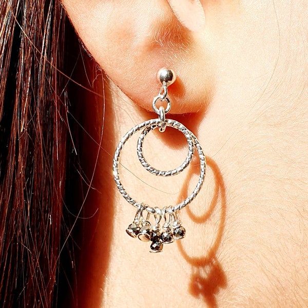 Boucles d'oreilles pierres naturelles de Pyrite en argent 925 , Bijoux fait main pour femme ,idéal cadeau d'anniversaire