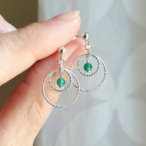 Boucles d'oreilles pierres naturelles d'Agate Verte en argent 925 , idéal cadeau d'anniversaire pour femme