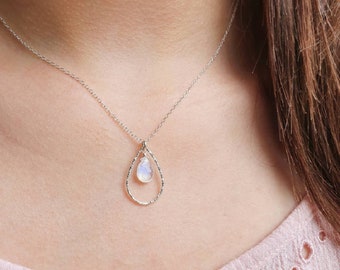 Collar de piedra lunar natural en plata de ley 925, joyería artesanal única, regalo ideal de cumpleaños para mujeres, boda