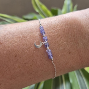 Moon bracelet and natural Tanzanite stones in 925 silver, ideal jewelry for women&#39;s birthday gift, wedding jewelry