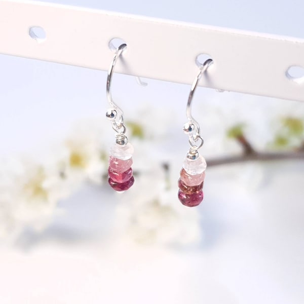 Boucles d'oreilles pierres naturelles de Tourmaline et Quartz Rose en argent 925, bijoux fait main pour femme idéal cadeau d'anniversaire