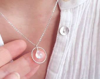 Collar de piedra lunar natural y plata de ley 925, joyería artesanal única, regalo ideal de cumpleaños para mujeres, joyería para bodas.