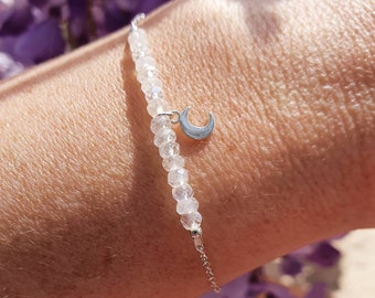 Natural Moonstone bracelet in 925 silver, handmade jewelry for women, ideal birthday gift