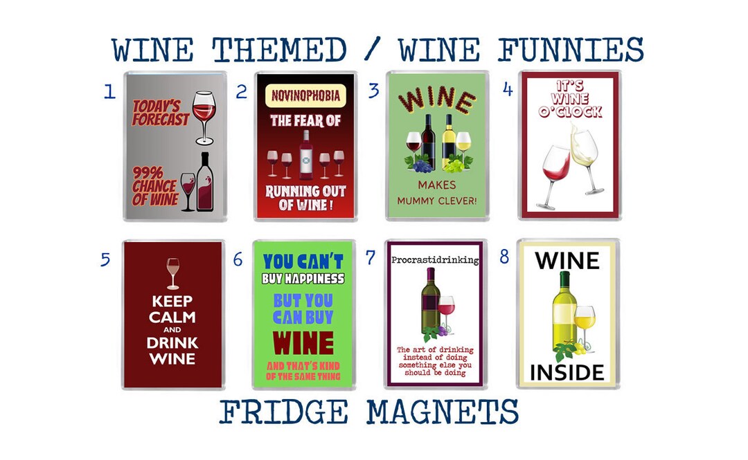 WINE, DRINKING Funnies / Jokes Themed Fridge Set Wine Funnies