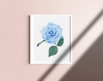 Printable wall art,Summer wall art, Instant download, flower wall art, Botanical art, Flower print, Digital download, Watercolor, Bluerose