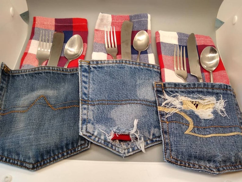 Large and Extra Large Denim Jean Pockets Silverware Holder Etsy