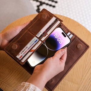 Cartera de piel auténtica personalizable con bolsillo para teléfono / Cartera unisex magnética hecha a mano / Diseño personalizable