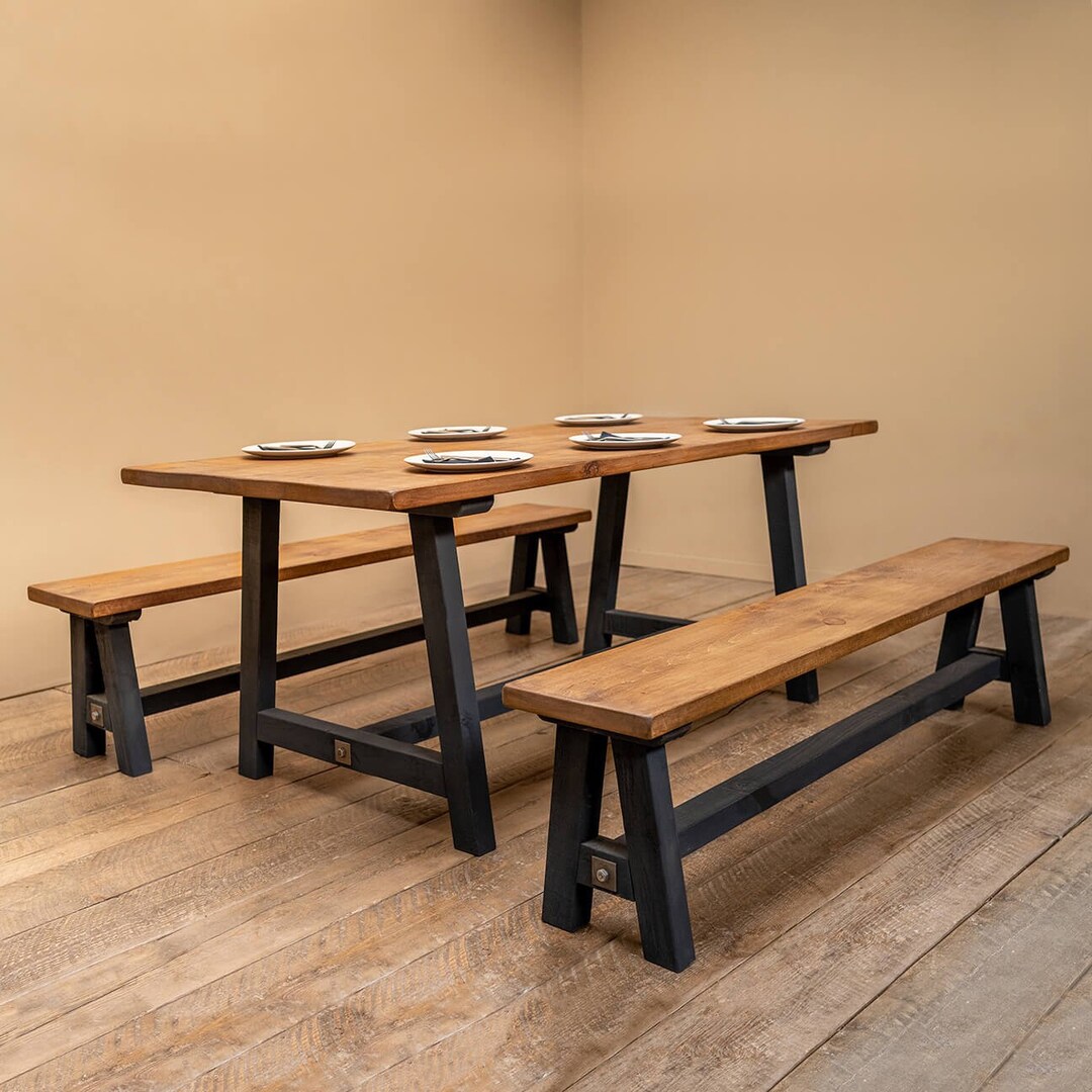 Rustic Solid Wood Trestle Dining Table With Painted Base - Etsy