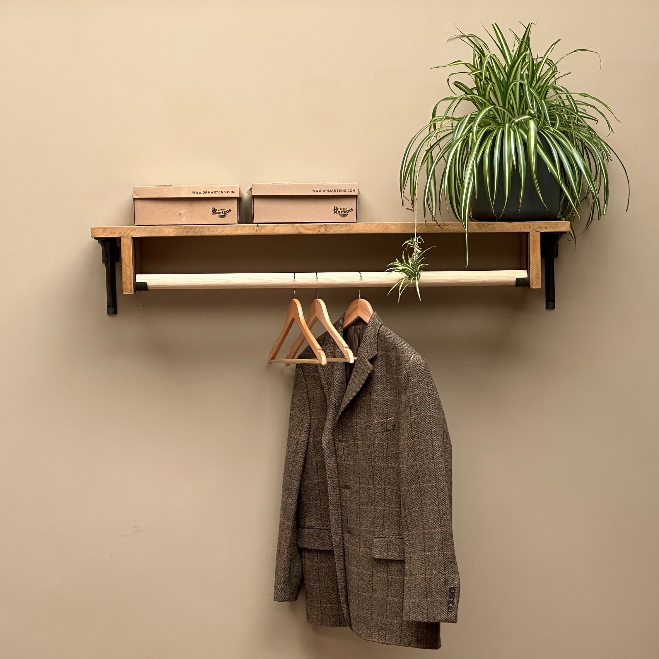 Wooden wall clothes rail deals