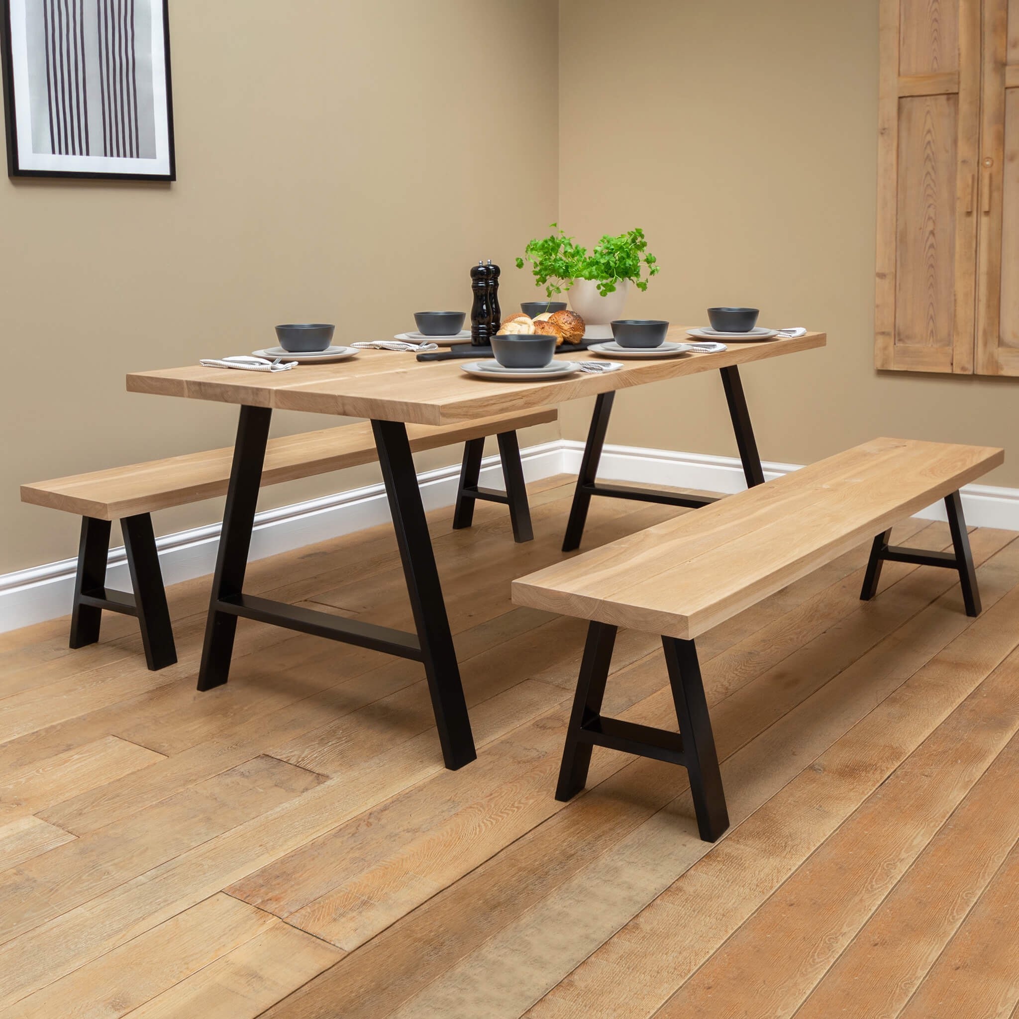 Solid oak online table and benches