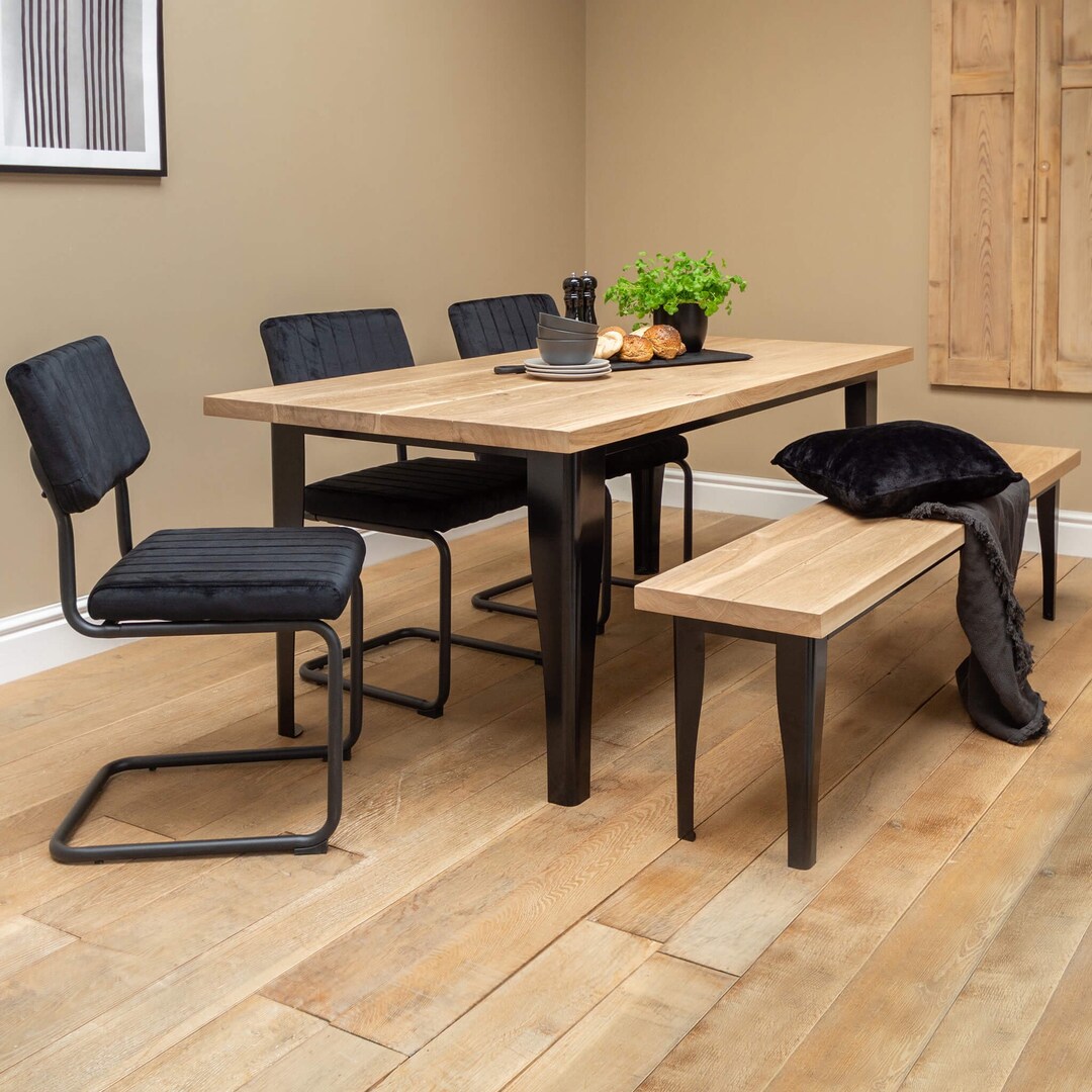 Solid OAK DINING TABLE, Wood Oak Kitchen Table With Metal Legs ...