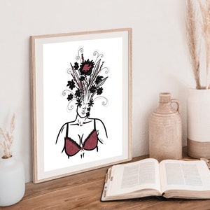 Mind Over Matter, Floral design, Female portrait print, A5, A4, A3, 8 by 10