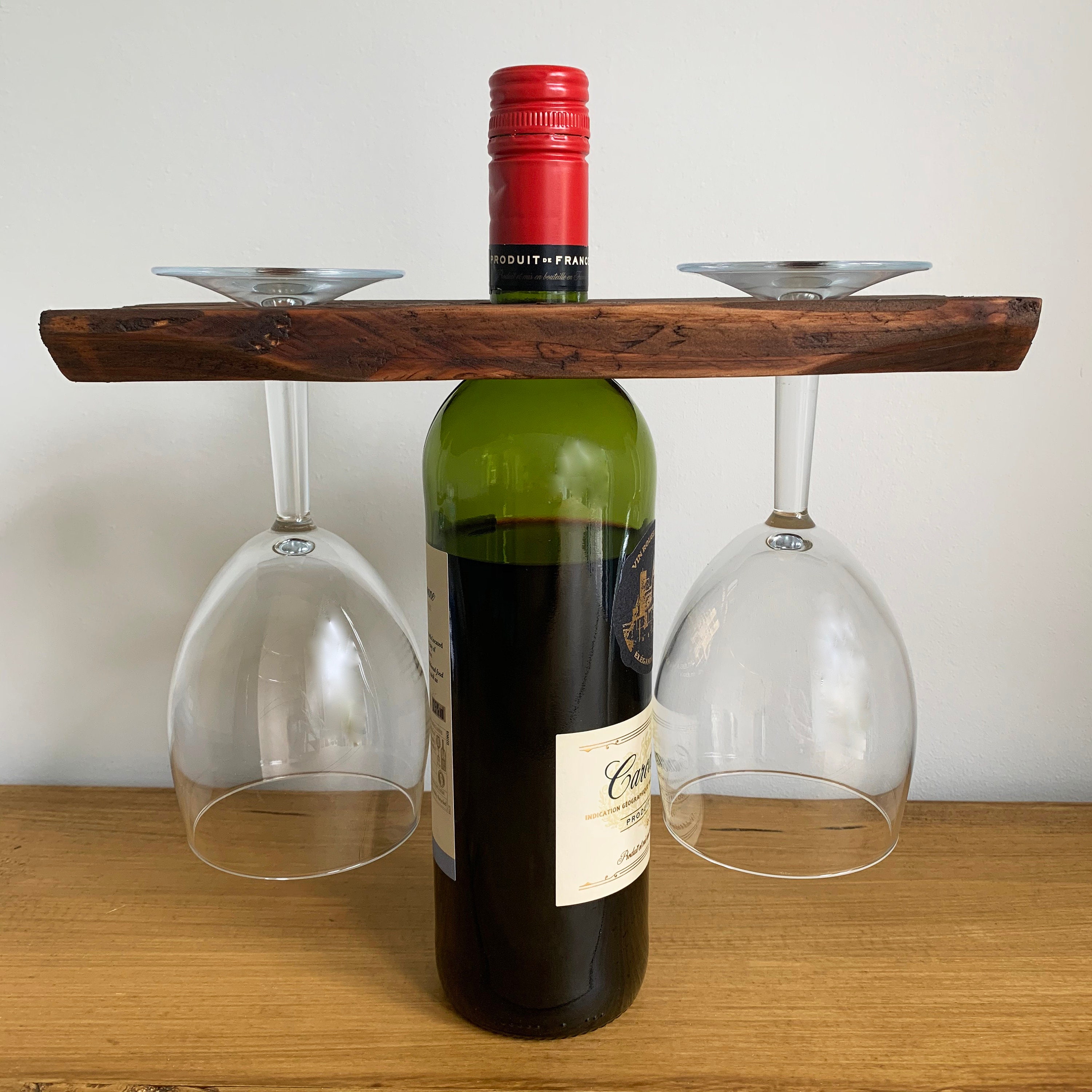 Solid Wood Wine Bottle & Glass Holder Etsy