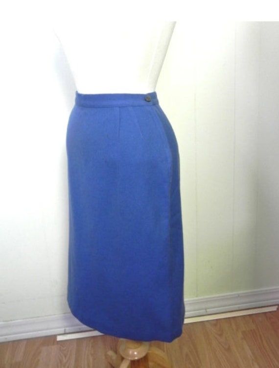 Vintage 50s straight Skirt - 1950s blue soft wool… - image 1