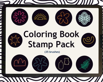 35 Coloring Book Stamps | Procreate Stamp Brush Pack