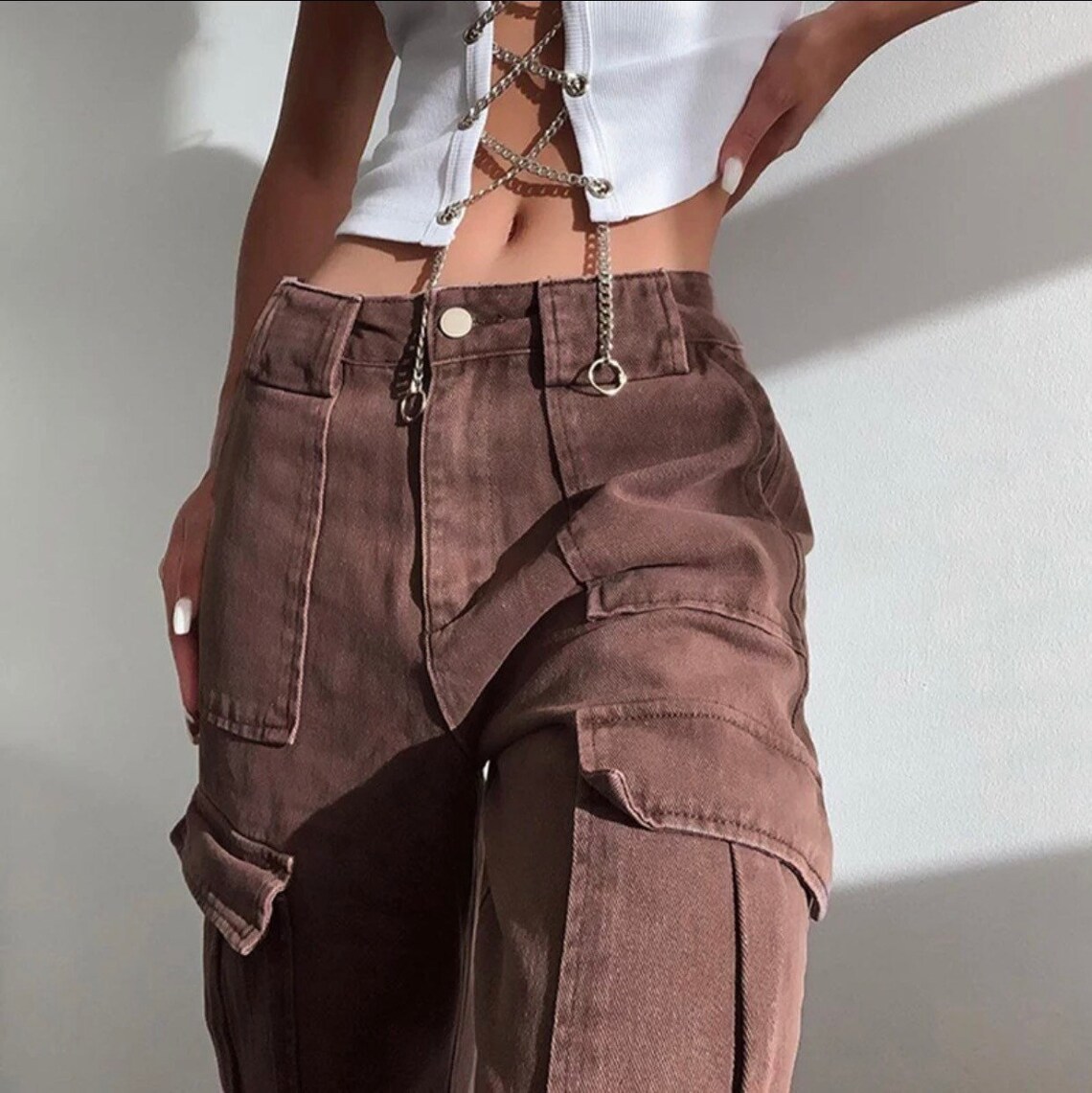 Cargo pants Baggy trousers Pants Long Trousers brown | Etsy