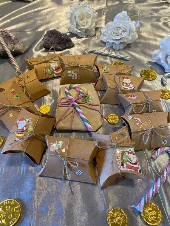 Crystal gemstone advent calendar, handmade, 12 days. Ethically sourced crystals, key charms, earrings, necklace, tumble stones, jewellery.
