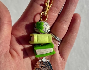 Handmade Polymer Clay Book Stack Keychain, Faith Charm, Teacher Gift