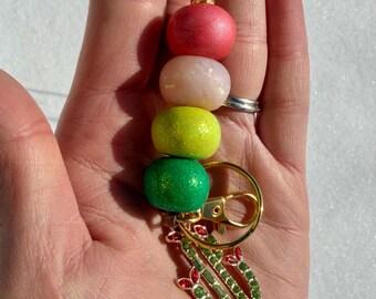Handmade Cactus Teacher Lanyard – Beaded Polymer Clay ID Badge