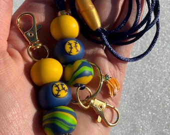 Baseball Lanyard or Keychain – Polymer Clay Beads & Banana Charm