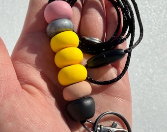 Pencil Lanyard, Polymer Clay Beaded Teacher ID Holder