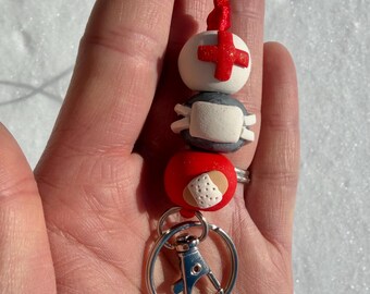 Handmade Nurse Lanyard – Clay Beaded ID Badge Holder, Medical Gift