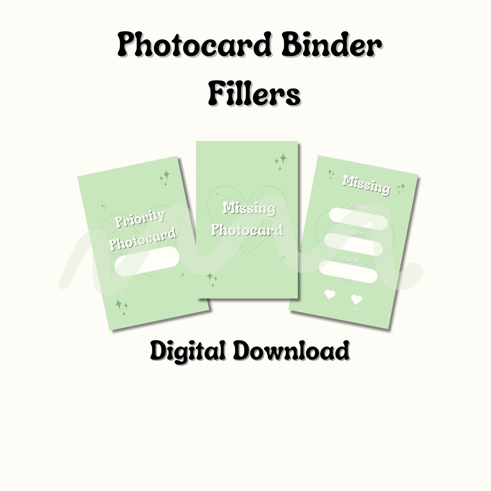 DIGITAL DOWNLOAD Photocard Binder Fillers Green Set Kpop Green Green