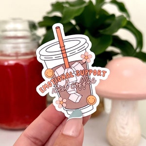 Emotional Support Iced Coffee Cup Waterproof Sticker, Coffee Gifts, Trendy Stickers, Coffee Lover, VSCO Sticker, Waterbottle Stickers