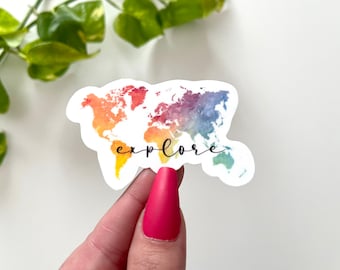 Sticker aquarel wereldkaart – Explore Travel-sticker