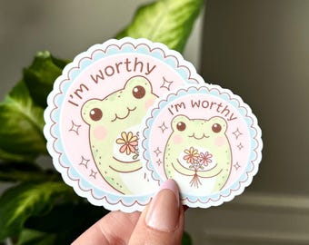 I'm Worthy Frog Sticker: Waterproof Laptop Decal