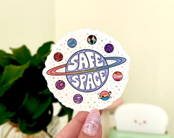 Safe Space Waterproof Sticker, Mental Health Stickers, Self Love Gifts, Handdrawn Art, Self Care, LGBTQ Gifts, Ally Decal