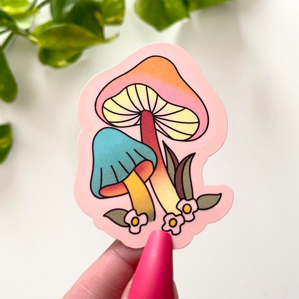 Mushroom Waterproof Sticker - Retro Sticker - Trendy  Decals - Shroom Mom Stickers - Retro Mushrooms