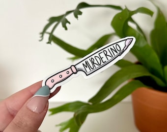 Wodoodporna naklejka Murderino, prezenty z motywem horroru, fani prawdziwych zbrodni, naklejki z motywem horroru, naklejka z motywem prawdziwej zbrodni, naklejki na butelkę z wodą