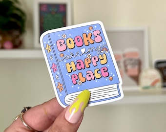 Books Are My Happy Place Waterproof Sticker, Book Stickers, Gifts for Readers, Bookish Laptop Sticker, Book Lover Decal