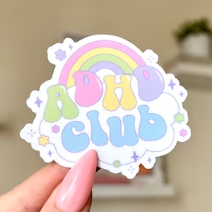 ADHD Club Waterproof Sticker, Mental Health Stickers, Waterbottle Sticker, Tumbler Decals, Neurodivergent