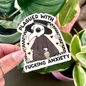 Plague Doctor Anxiety Waterproof Sticker - Handdrawn Mental Health Art