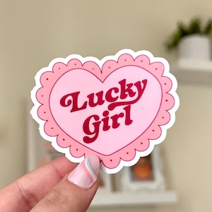 Lucky Girl Heart Waterproof Sticker, Everything Works Out For Me, Trendy Stickers, Lucky Girl Syndrome, Cute Stickers, Mug Sticker