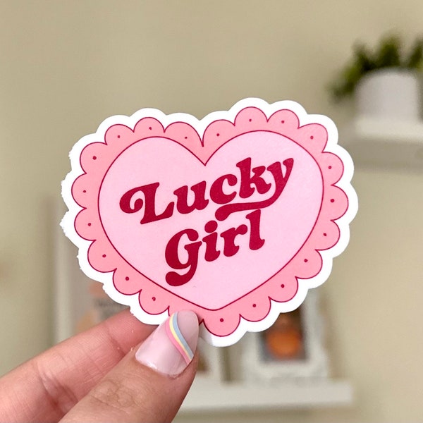 Lucky Girl Heart Waterproof Sticker, Everything Works Out For Me, Trendy Stickers, Lucky Girl Syndrome, Cute Stickers, Mug Sticker