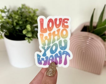 Love Who You Want Waterproof Sticker, LGBTQ Sticker, Pride Decals, Gay Stickers, Stickers for Tumblers, Waterbottle Sticker, Inclusive