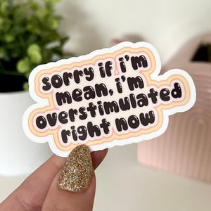 Sorry If I’m Mean, I’m Overstimulated Right Now Waterproof Sticker, Groovy Sticker, Self Care, Self Love Sticker, Mental Health Gifts