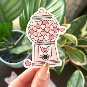 Heart Gumball Machine Sticker: Waterproof Handdrawn Art