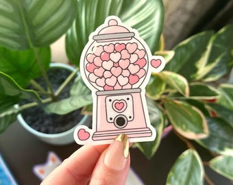 Heart Gumball Machine Sticker: Waterproof Handdrawn Art