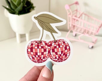 Disco Cherries Waterproof Sticker, Retro Stickers, Tumbler Decal, Waterbottle Sticker, Trendy Gifts, Gift Ideas For Her