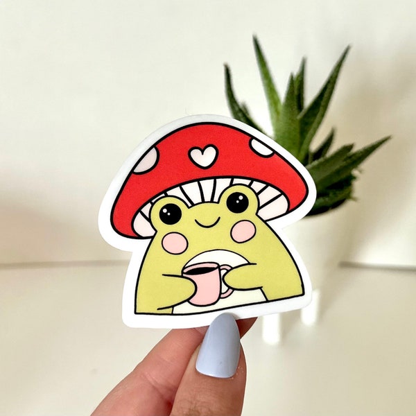 Mushroom Frog Waterproof Sticker, Retro Sticker, Tea Lover Gifts, Trendy  Decals, Shroom Gifts