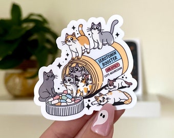 Serotonine Booster *Katten* Leuke Agressie Waterdichte Sticker, Geestelijke Gezondheidsstickers, Zelfliefde Geschenken, Handgetekende Kunst, Zelfzorg